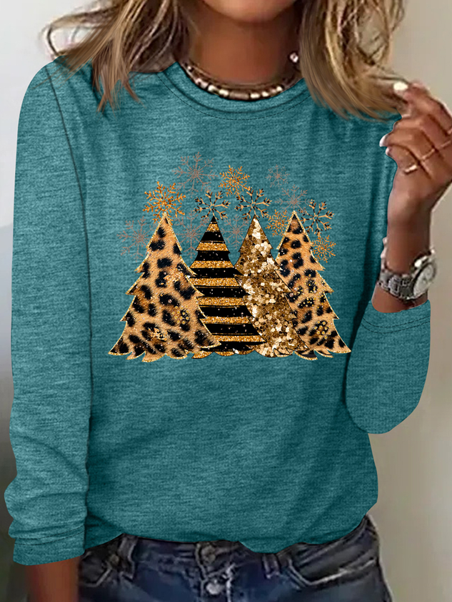 Regular Fit Christmas Tree Casual Cotton-Blend Shirt