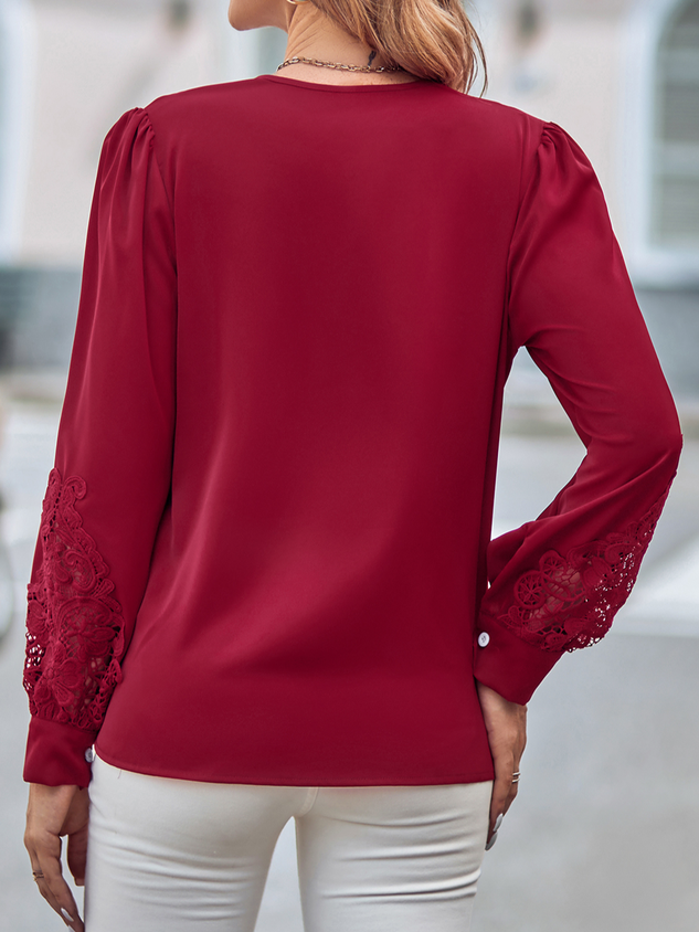 Loose V Neck Casual Plain Shirt