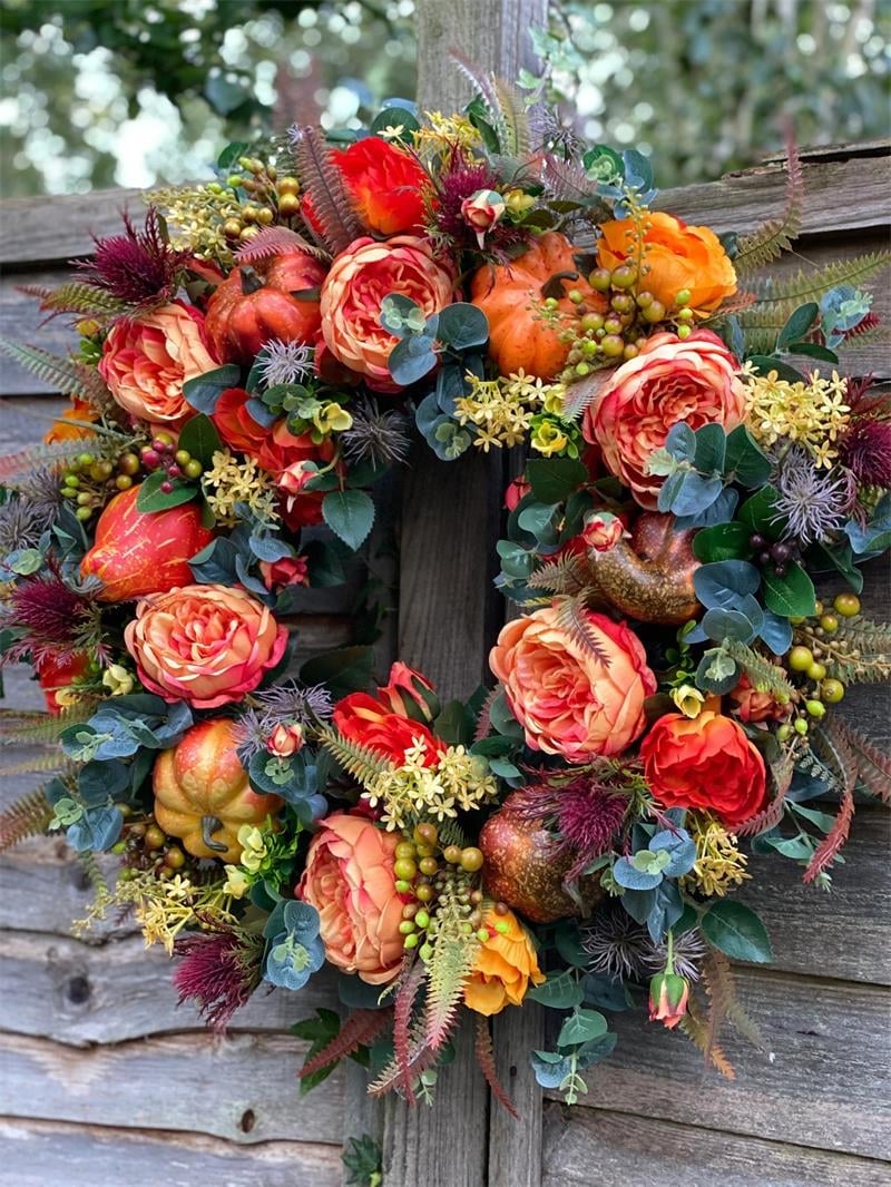 💖Fall Peony And Pumpkin Wreath - Year Round Wreath