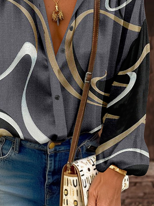 Buttoned Loose Casual Blouse