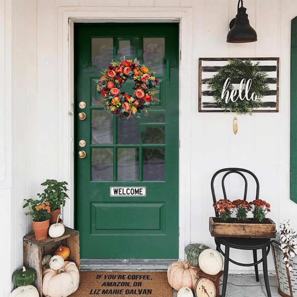 💖Fall Peony And Pumpkin Wreath - Year Round Wreath