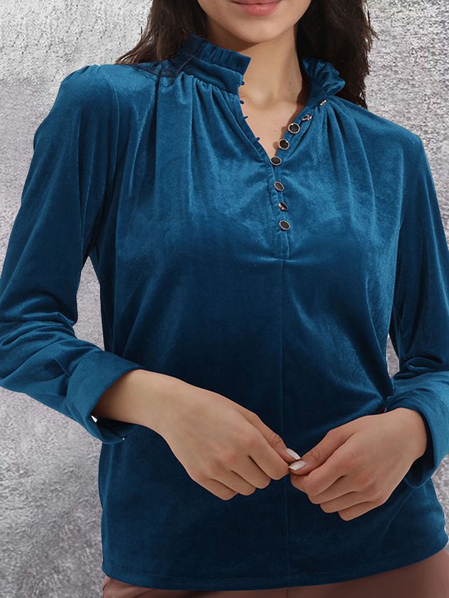 Plain Casual Half Open Collar Regular Fit Shirt