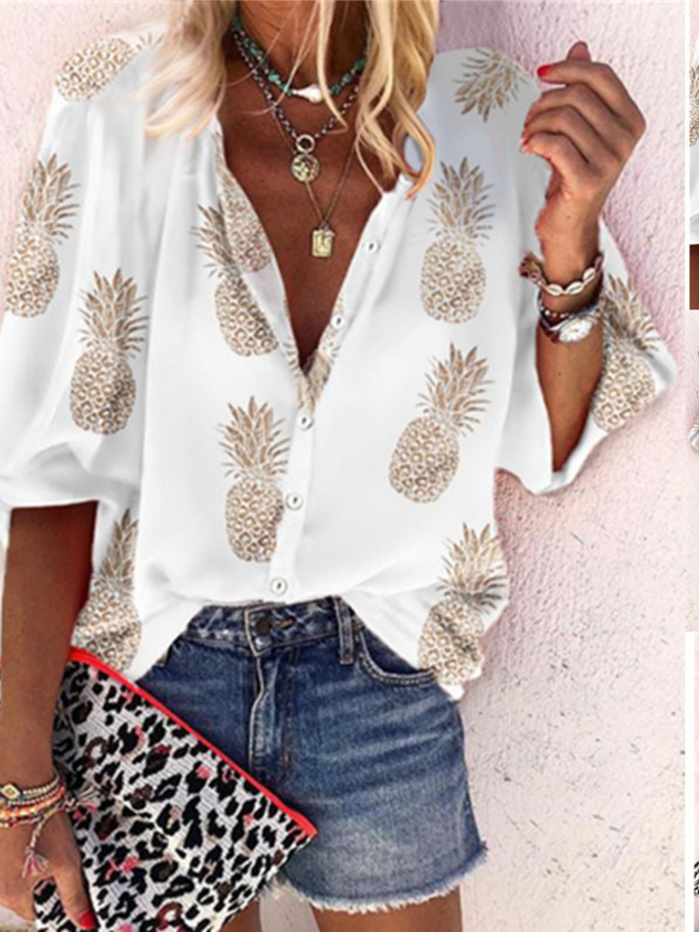 White V Neck Casual Long Sleeve Blouse