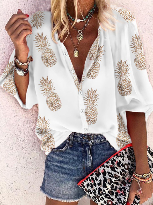 White V Neck Casual Long Sleeve Blouse