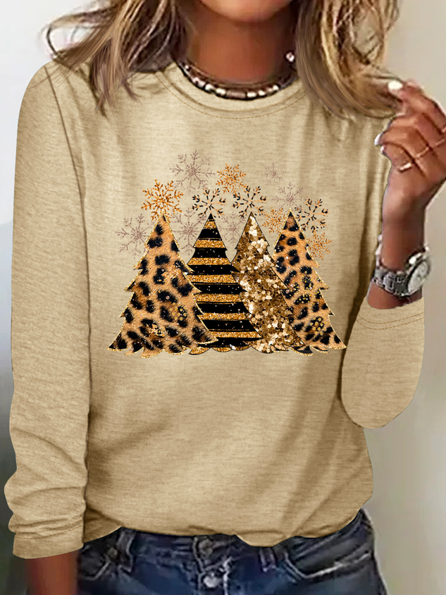 Regular Fit Christmas Tree Casual Cotton-Blend Shirt