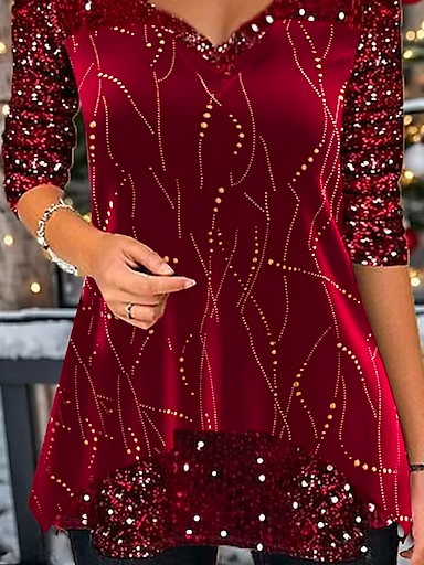 Casual Asymmetrical Glitter Loose Shirt