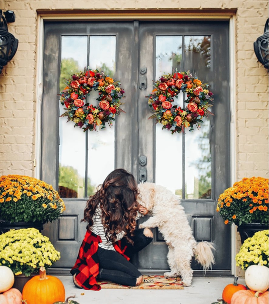 💖Fall Peony And Pumpkin Wreath - Year Round Wreath