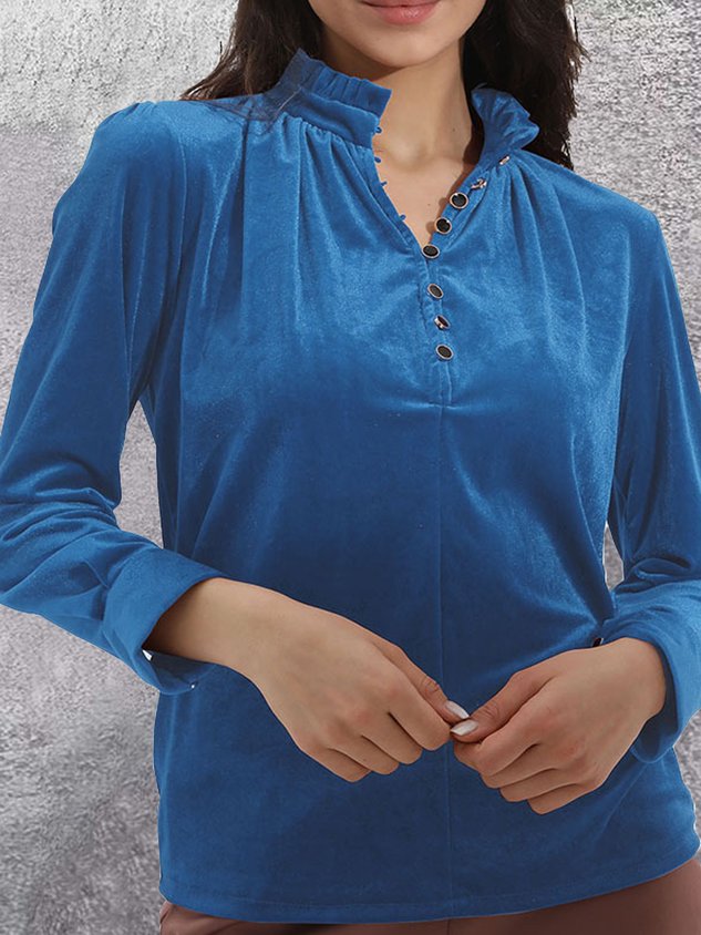 Plain Casual Half Open Collar Regular Fit Shirt