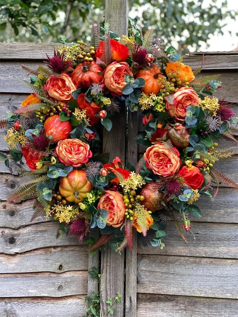💖Fall Peony And Pumpkin Wreath - Year Round Wreath