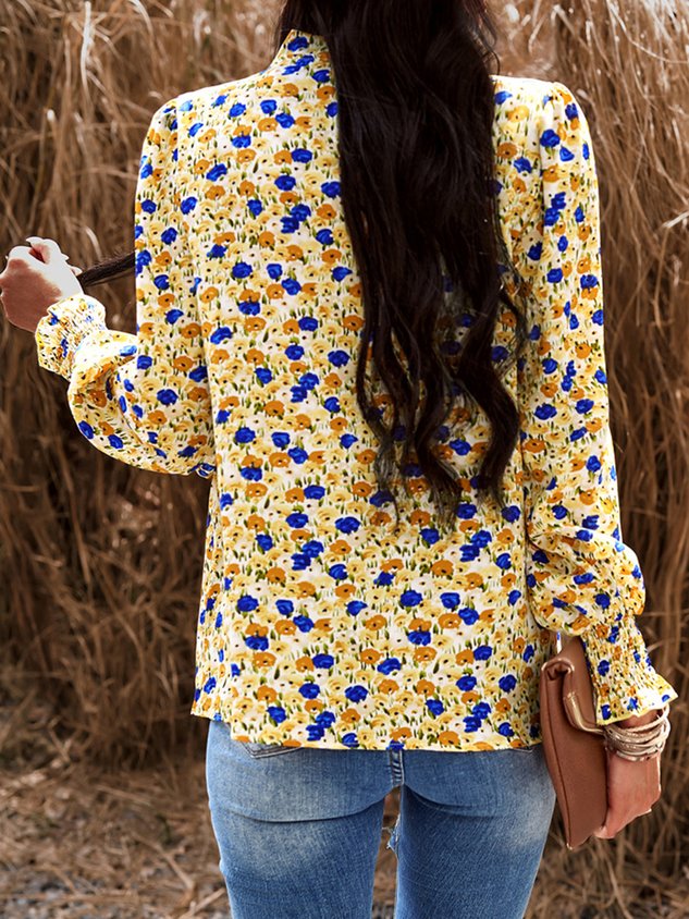 Loose Crew Neck Casual Floral Shirt