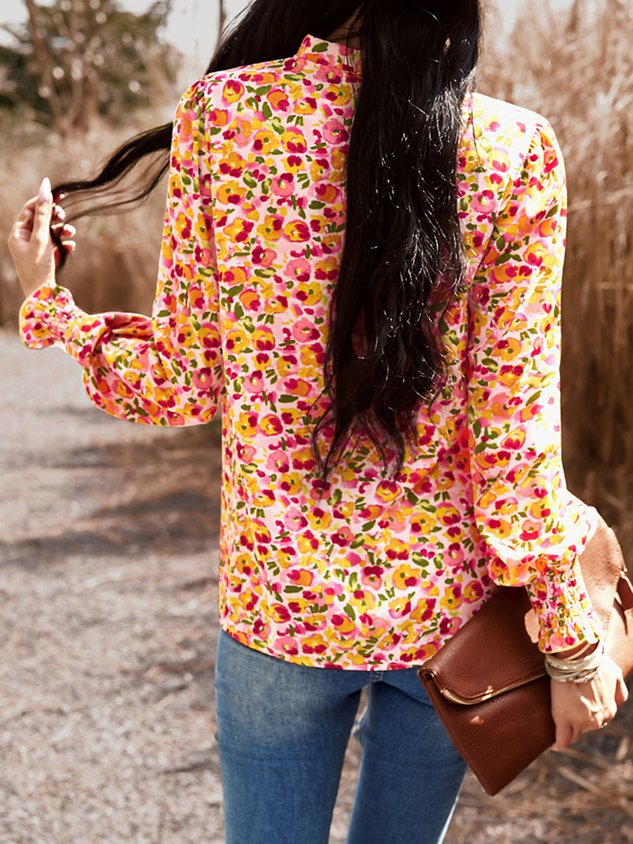 Loose Crew Neck Casual Floral Shirt