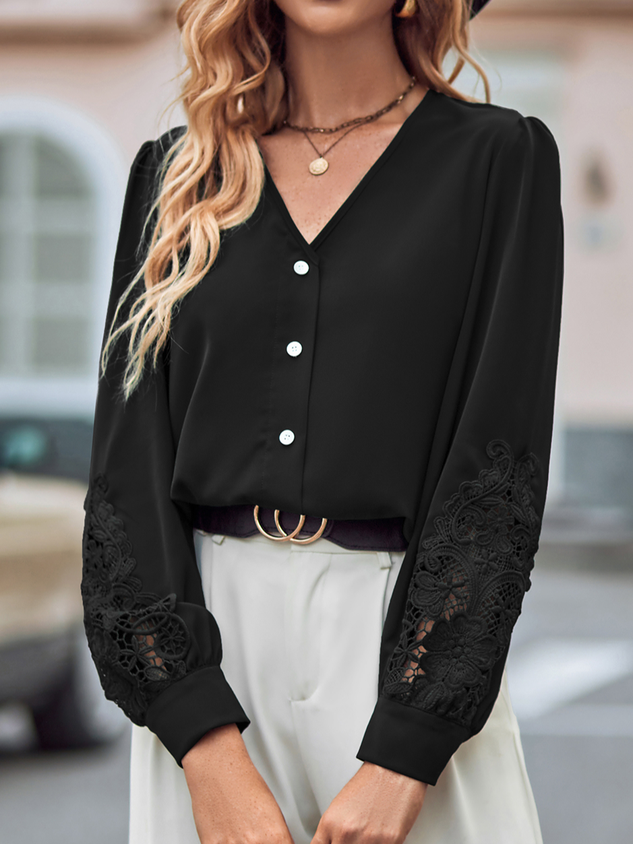 Loose V Neck Casual Plain Shirt