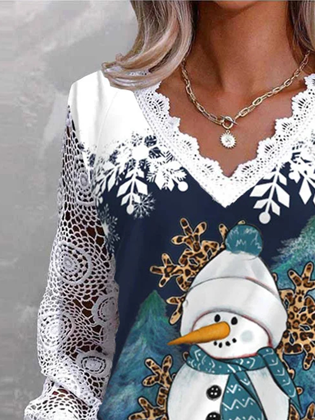 Christmas Lace Loose Casual Shirt
