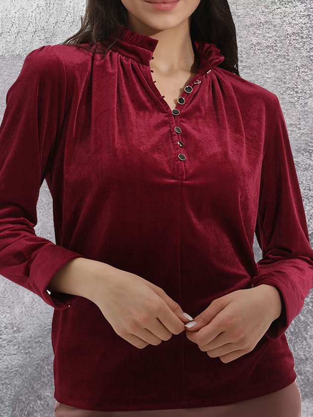 Plain Casual Half Open Collar Regular Fit Shirt