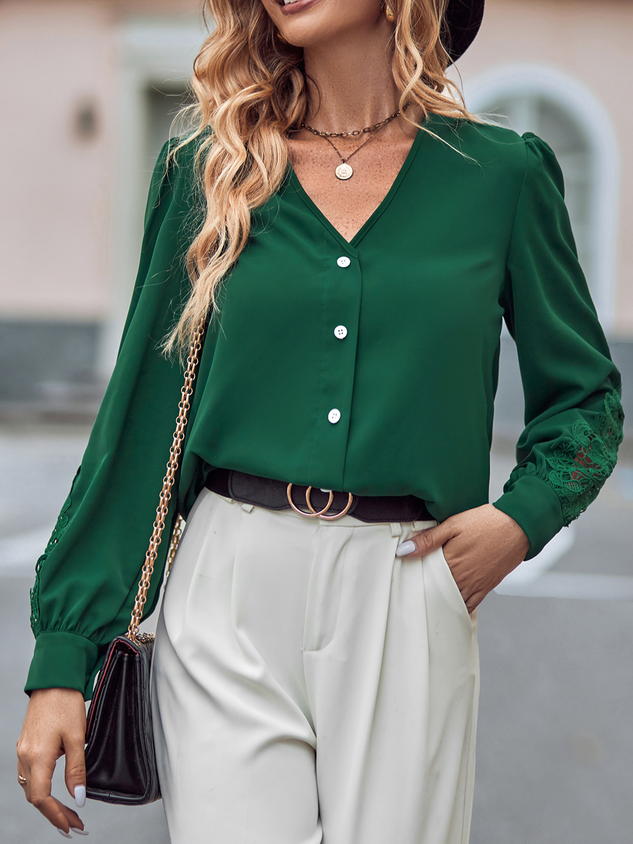 Loose V Neck Casual Plain Shirt