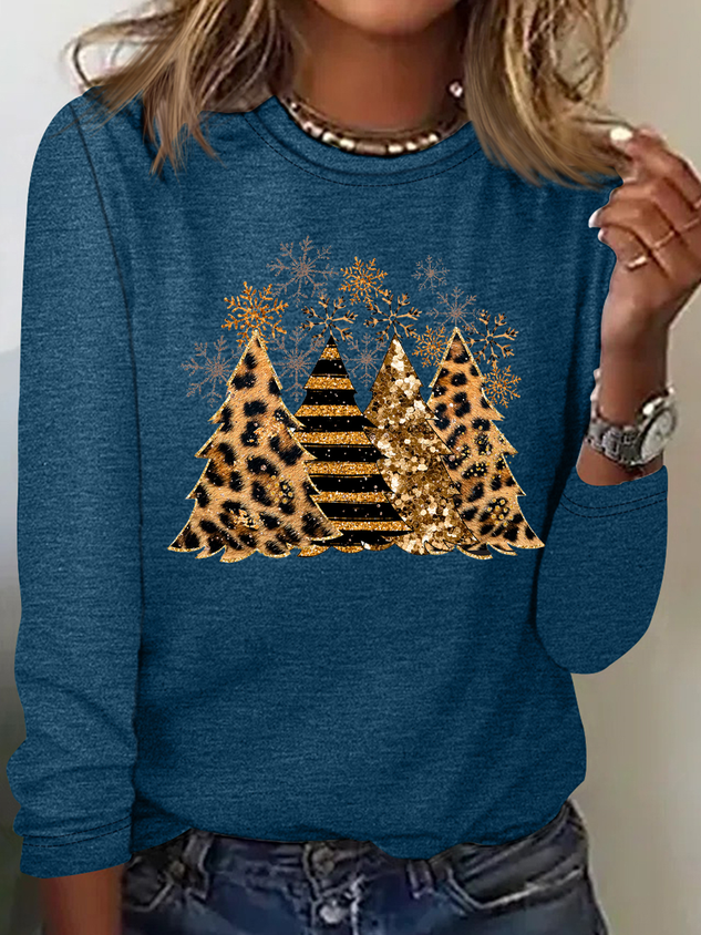 Regular Fit Christmas Tree Casual Cotton-Blend Shirt