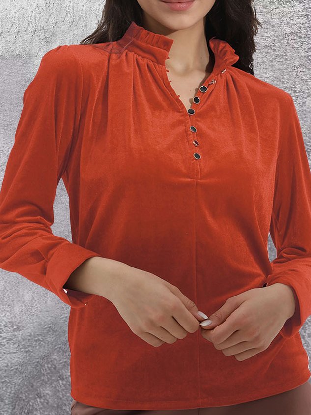 Plain Casual Half Open Collar Regular Fit Shirt