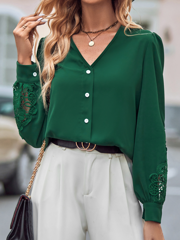 Loose V Neck Casual Plain Shirt