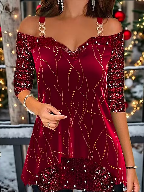 Casual Asymmetrical Glitter Loose Shirt