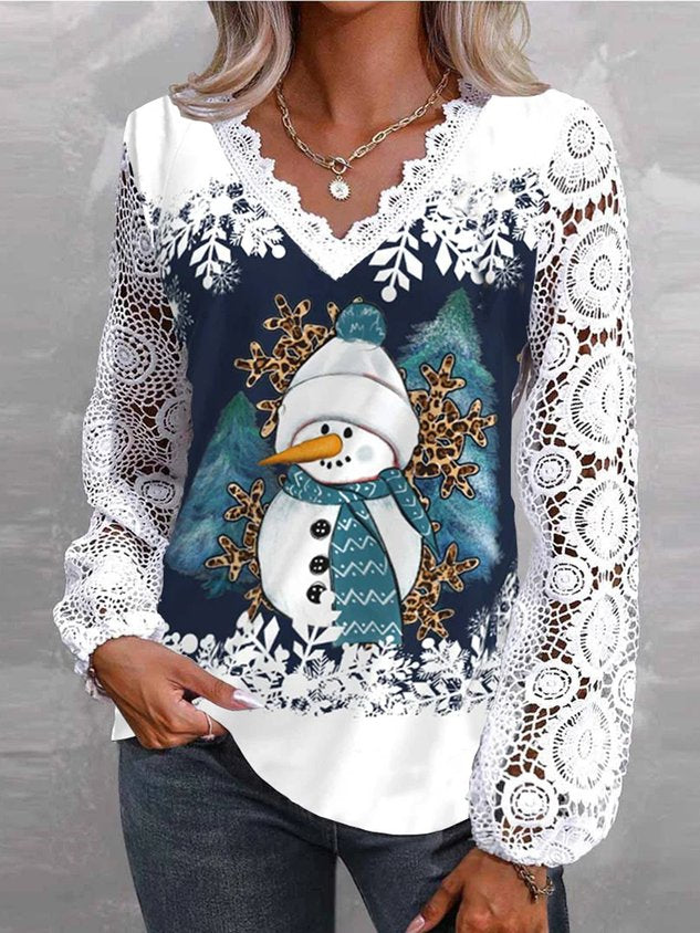 Christmas Lace Loose Casual Shirt