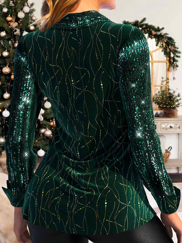 Cotton-Blend Christmas V Neck Casual Shirt