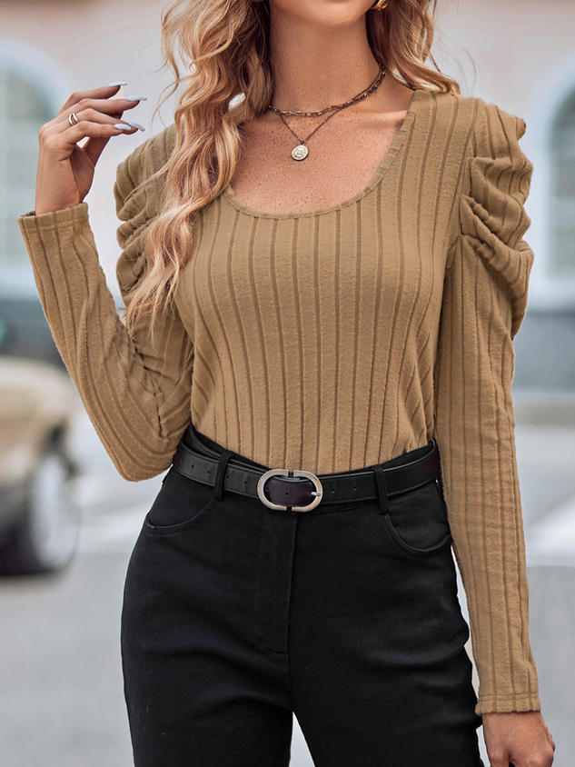 Casual Loose Plain Square Neck Shirt