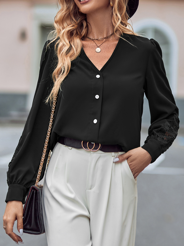 Loose V Neck Casual Plain Shirt