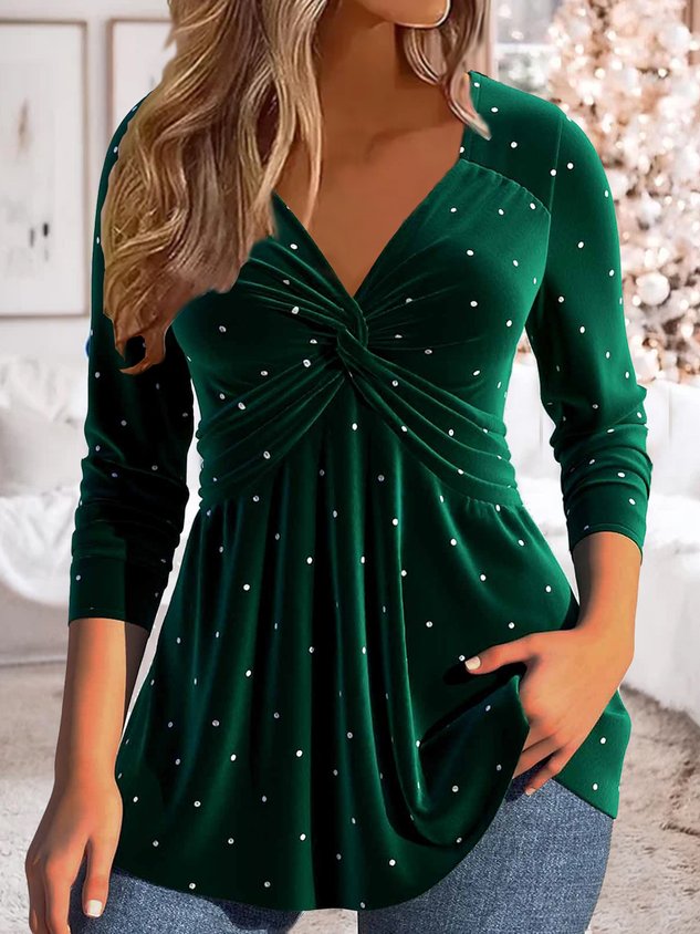 Polka Dots Cross Neck Elegant Shirt