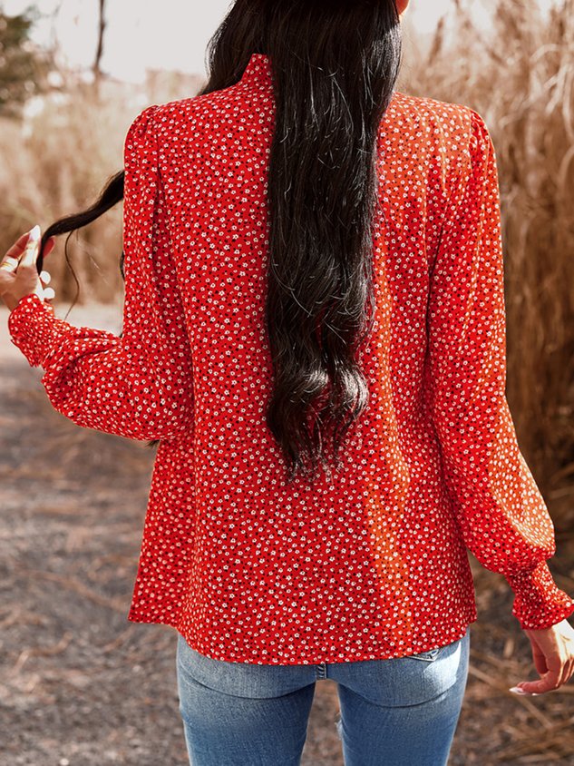 Loose Crew Neck Casual Floral Shirt